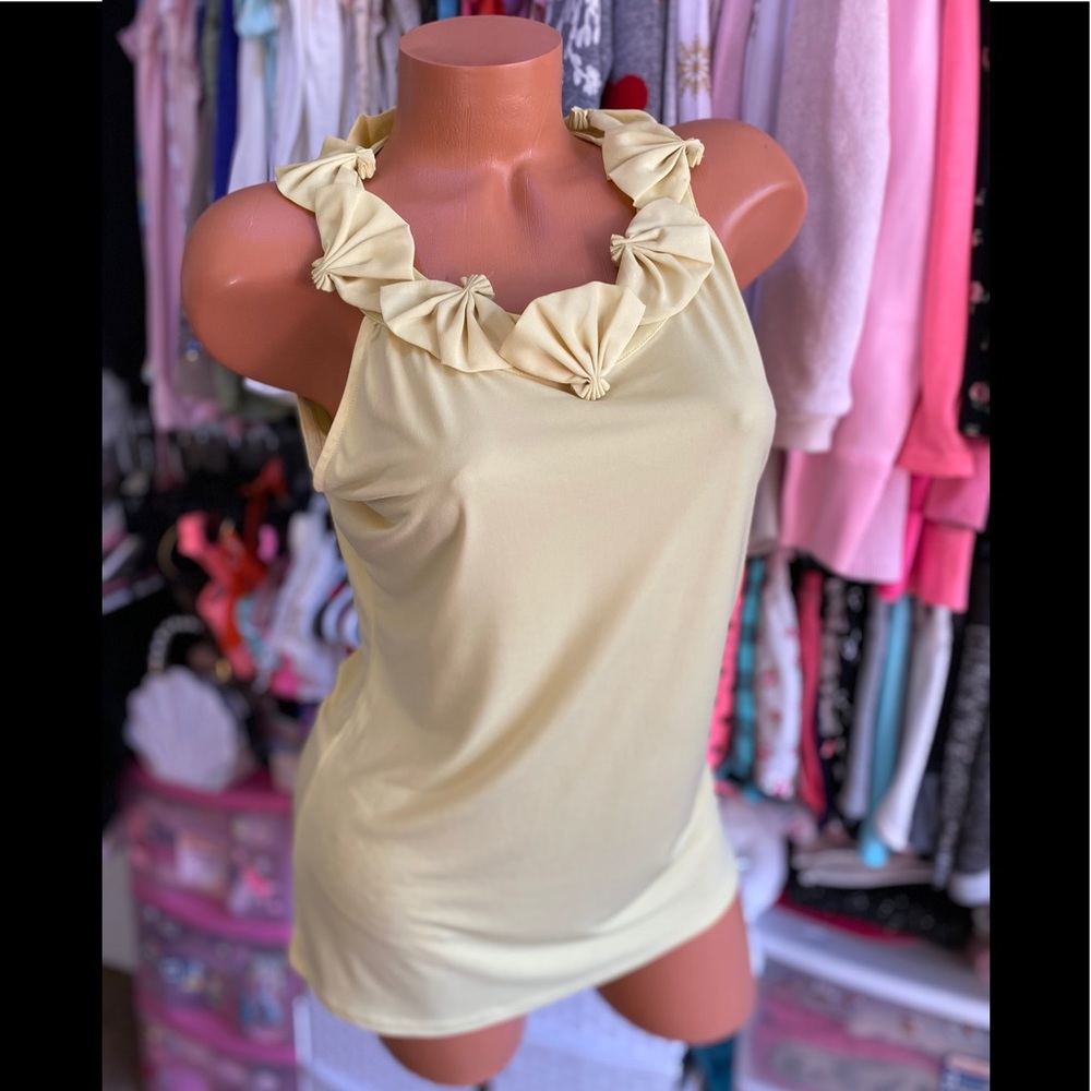 Vintage Tank Top The Limited Yellow Banana Ruffled Collar Comfy 80's Vibes M